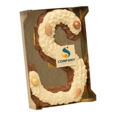 Logo dubbel gespoten Chocoladeletter melk/wit