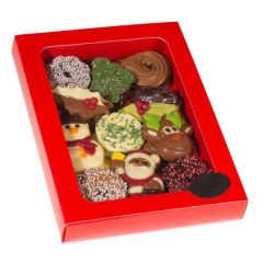 Rode vensterdoos kerstchocolade