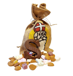 Jute zak "Zielepiet" groot met strooigoed en letter