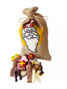 Jutezakje "Mallepietje"met sint chocolade