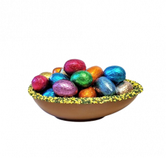 Luxe chocolade eierschaal met paaseitjes middel.